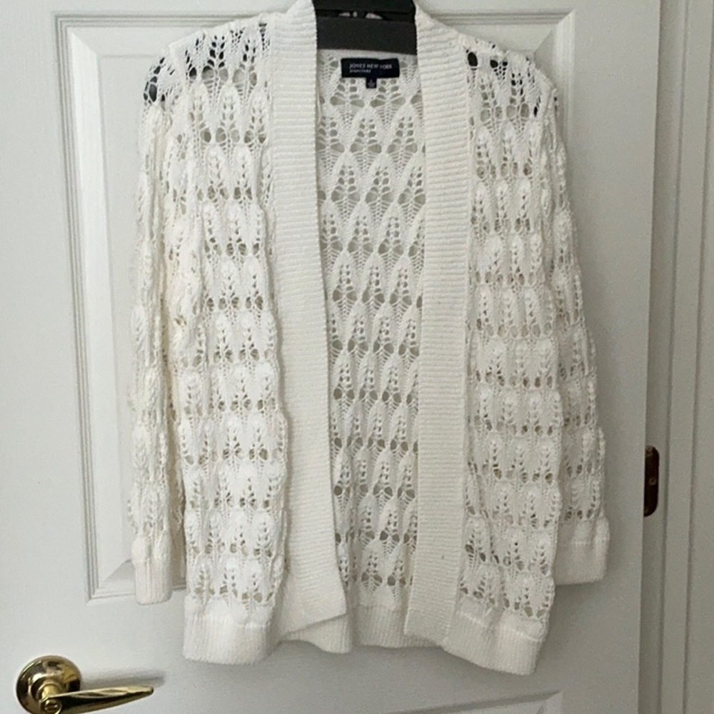 Jones New York White Open-Front Cardigan Sweater